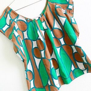 DIANE VON FURSTENBURG 100% silk blouse abstract print geometric size 10 top